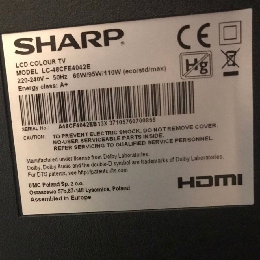 Sharp 48” - LCD Colour TV