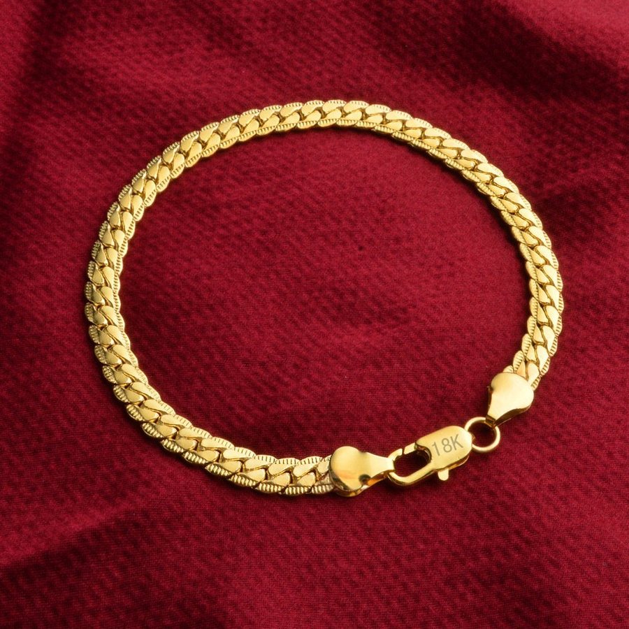 Lyxig 18K Guld armband 20cm 5 mm STÄMPLAT 18 K länk Guldpläterat kedjearmband