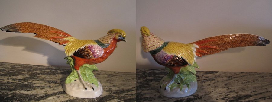 Vacker GOLDEN PHEASANT FASAN FÅGEL figurin av Carl Von Thieme Dresden 2st