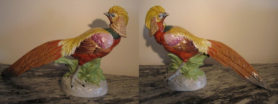 Vacker GOLDEN PHEASANT FASAN FÅGEL figurin av Carl Von Thieme Dresden 2st