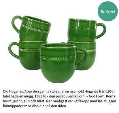 6 sällsynta MUGGAR / KOPPAR "Old Höganäs" Höganäs blå grön gul H55 50-tal