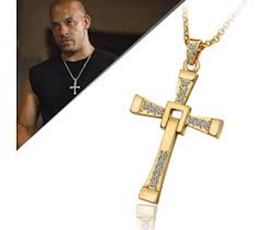 Halsband kors Fast Furious strass rörligt Vin Diesel guld