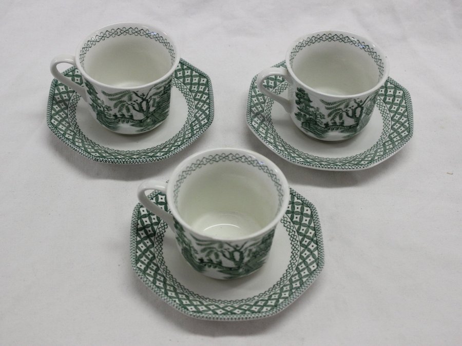 3 Kaffekopp Tekopp m Fat Royal Staffordshire Willow Ironstone JG Meakin England