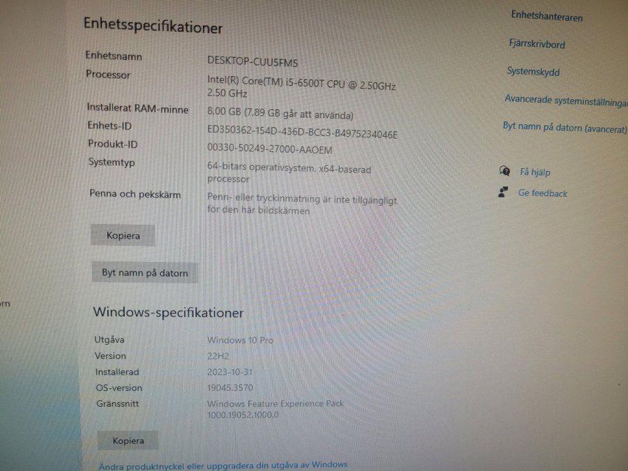 Dell optiplex 7040 - i5 6500t 8bg minne 256 gb ssd