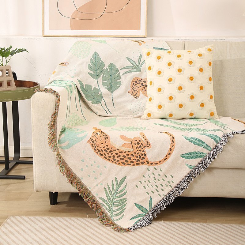 Plant Leopard Hotel homestay sofa blanket decoration tapestry carpet,130*160cm