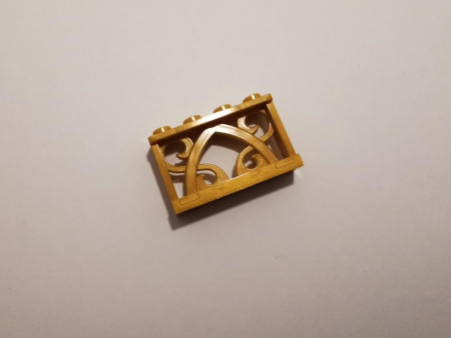 Lego - staket - fence - 1x4x2 - part 19121 - guld (pearl gold)