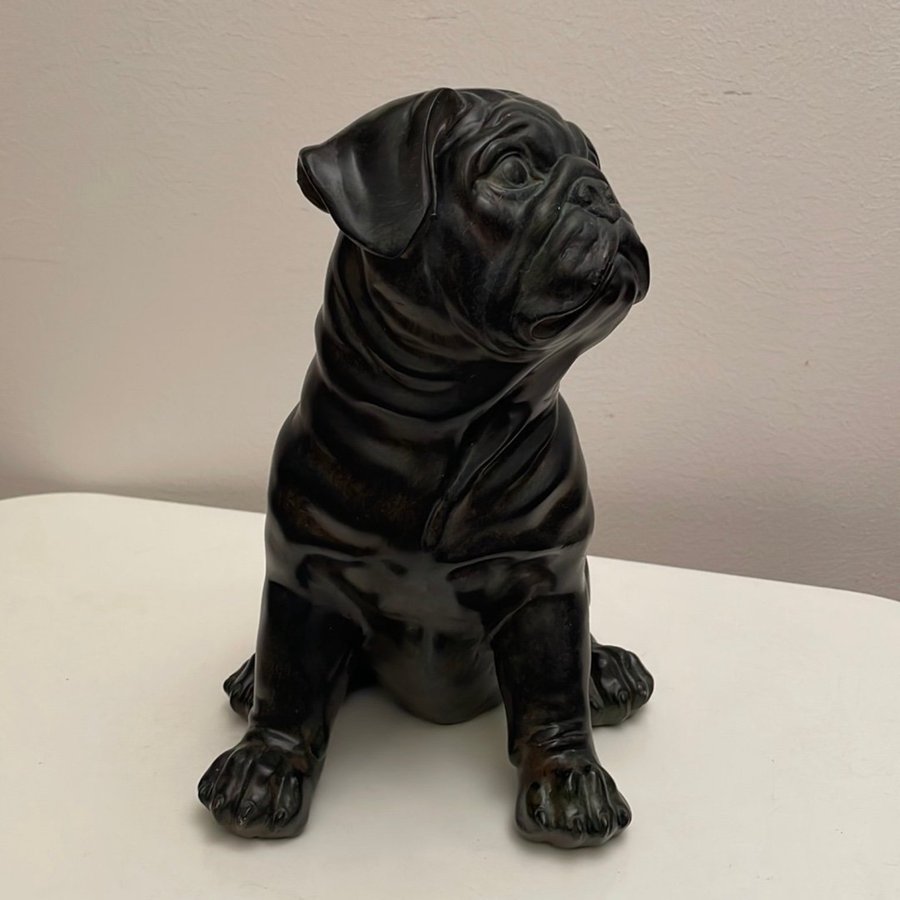 Svart Mops Hund Figurin Dekoration Ceramic