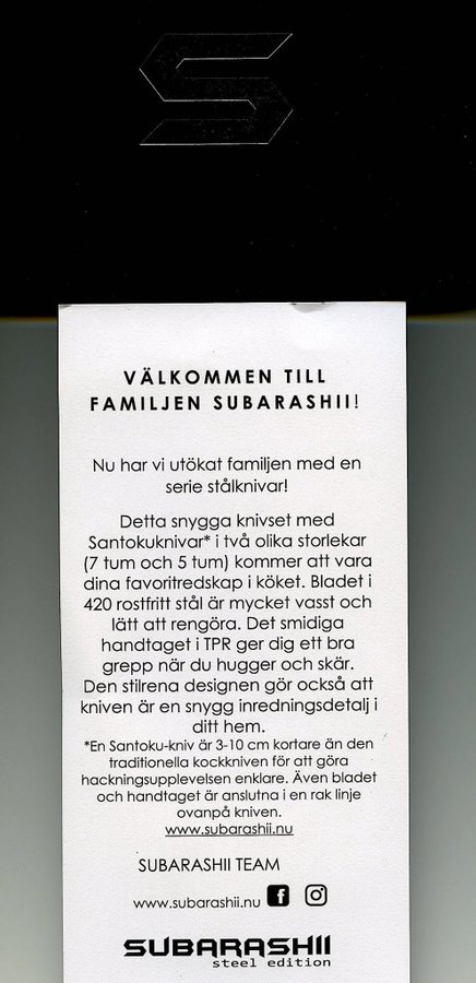 Subaruashi knivset, nya, ouppackade. Bruks/marknadsvärde: 995 kr. Nu 350 kr.