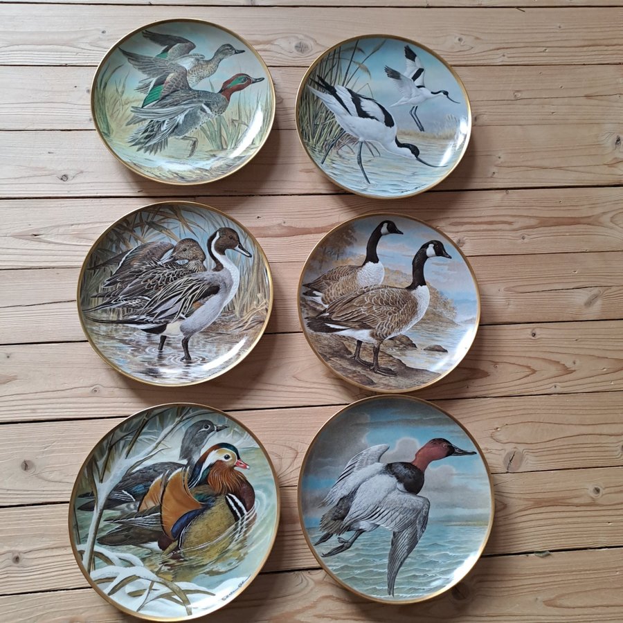 6 st Franklin Porcelain Water Birds of the World Tallrikar