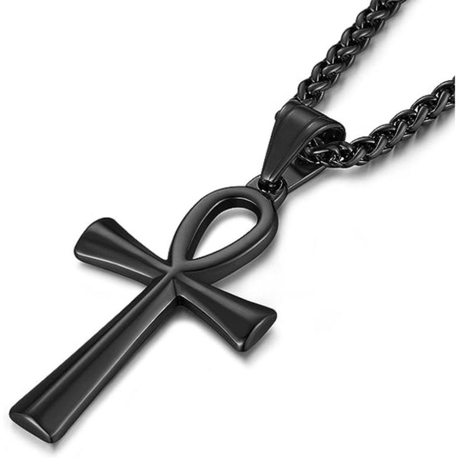 Nytt svart halsband m Ankh Vampyrkors Evigt liv Stål Metal Goth Punk Rock