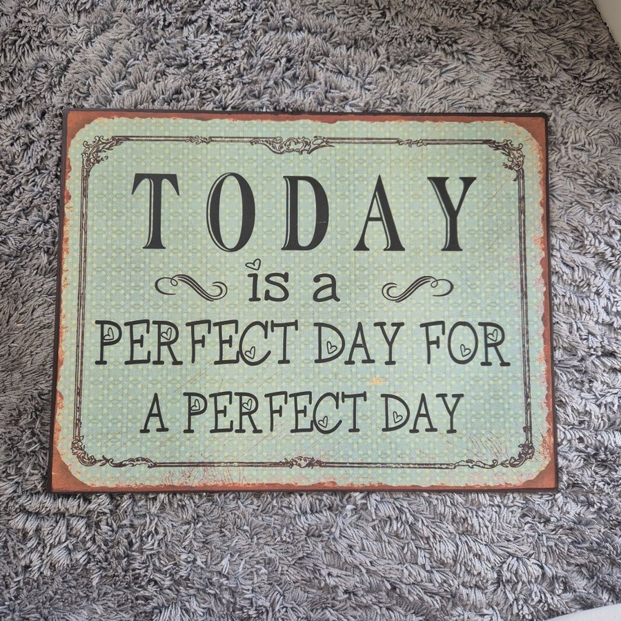 Metallskylt med texten "Today is a perfect day for a perfect day"