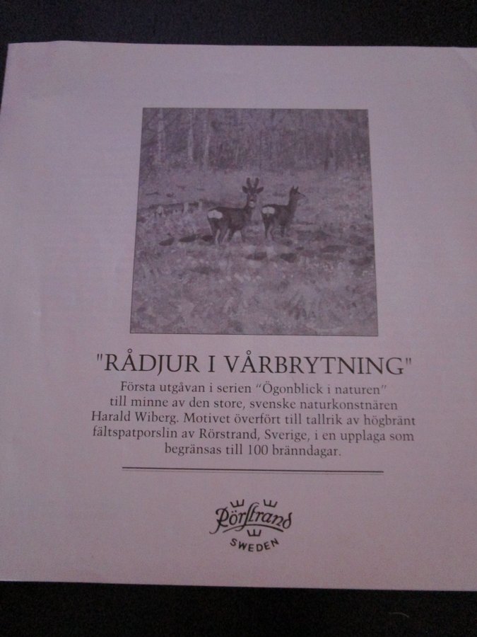 Rörstrand RÅDJUR I VÅRBRYTNING av Harald Winberg i Originalkartong