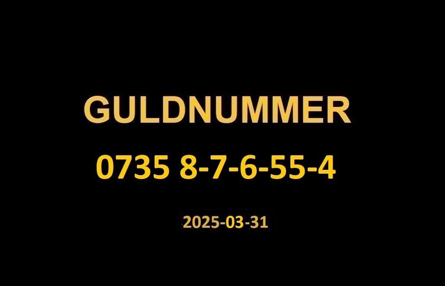 0735 8-7-6-55-4 GULDNUMMER mobilnummer telefonnummer kontantkort nummer guld