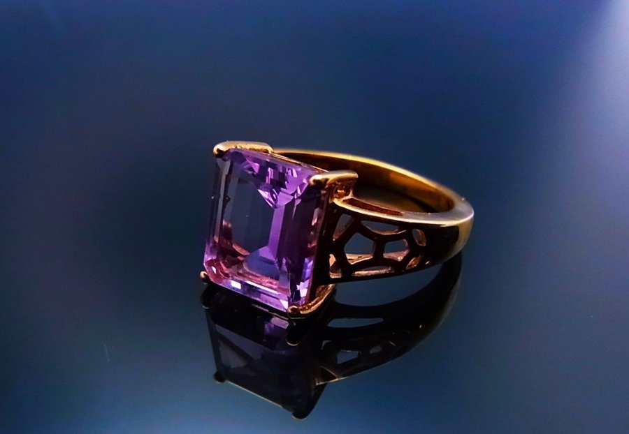 DESIGNER AMETYST RING 5 CT. SILVER 925, FÖRGULLAD / AMETHYST RING SILBER VERGOLD