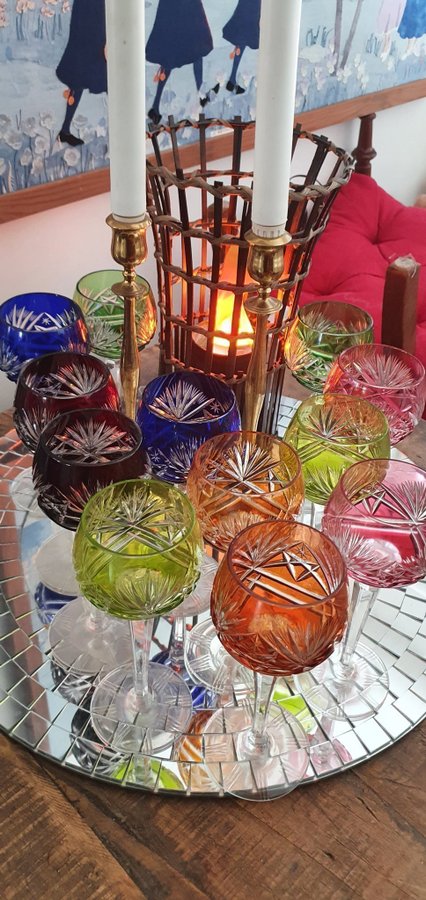 6x Crystal Wine Glasses | 6x Cordial Glasses | Color Overlay | Nachtmann 124