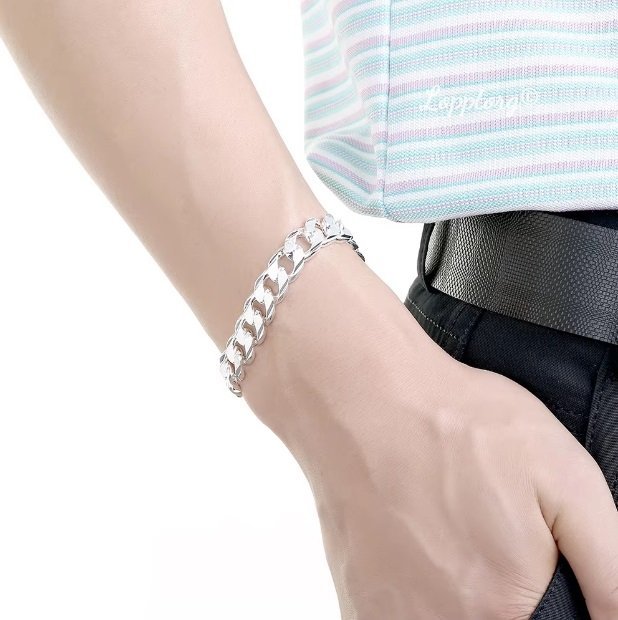 20,5cm 1mm Stämplat tung Silver armband länk 925S pläterad pansar kedja