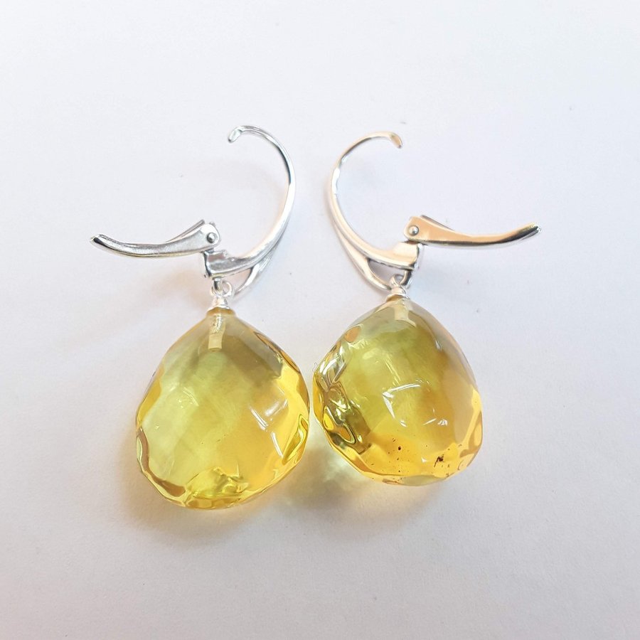 Baltic amber 925 sterling silver dangle teardrop earrings Yellow hanging earring