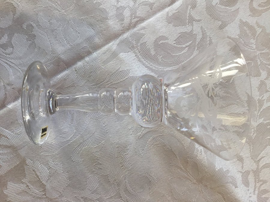 5 st Kosta boda glas. Höjd ca 13 cm. Vindruvor och sångfågel.