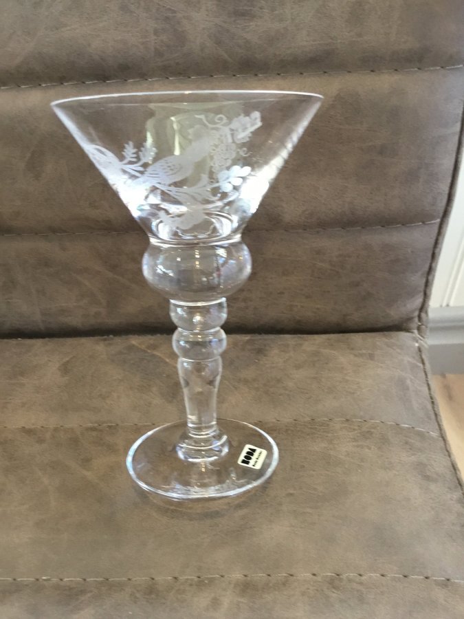 5 st Kosta boda glas. Höjd ca 13 cm. Vindruvor och sångfågel.