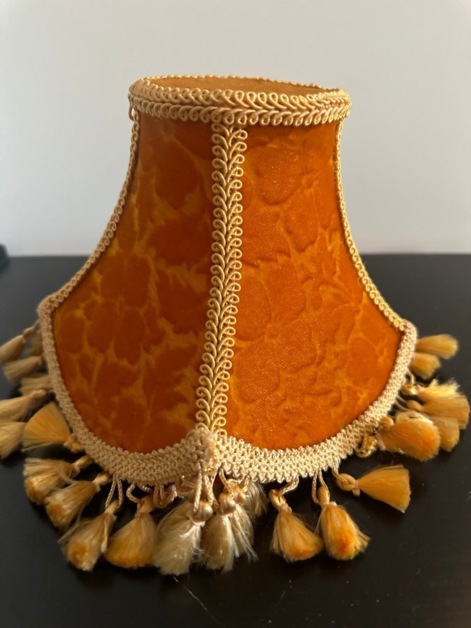 Retro orange Lampskärm med sammetstyg och fransar, D 16cm, H 17cm