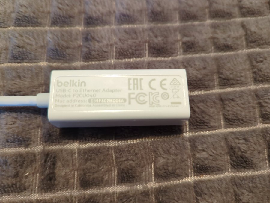 Belkin USB-C till Gigabit Ethernet-adapter i bra skick, vit från Apple