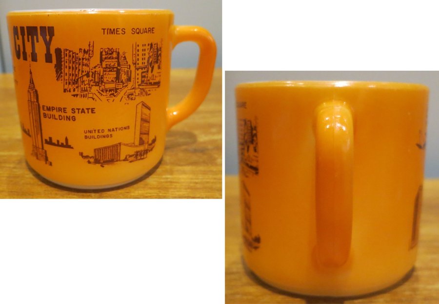 Tre New York-souvenirer från 70-talet säljes: bricka kaffemugg glas