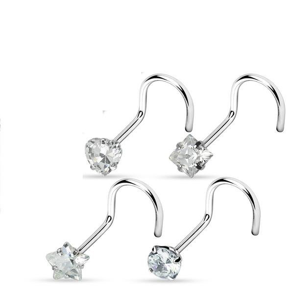 Pack med 4 st. Skruvbara Näspiercing i 316L stål med 3 mm zirkon