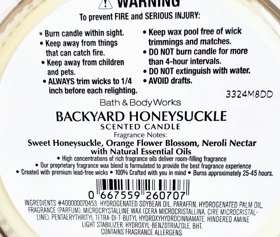 BACKYARD HONEYSUCKLE Bath  Body Works 3 veks ljus