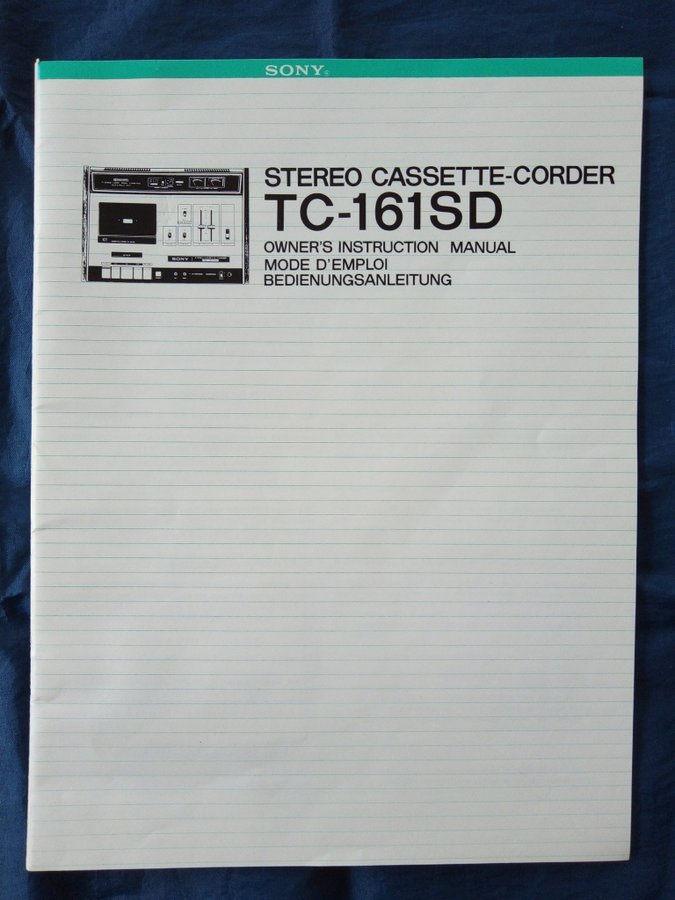 Bruksanvisning Sony TC-161SD Kassettdäck 1972 Owner's Instruction cassette