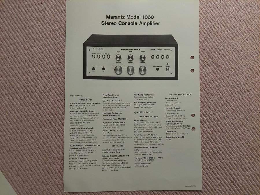 Marantz Model 1030 1060 Katalog broschyr