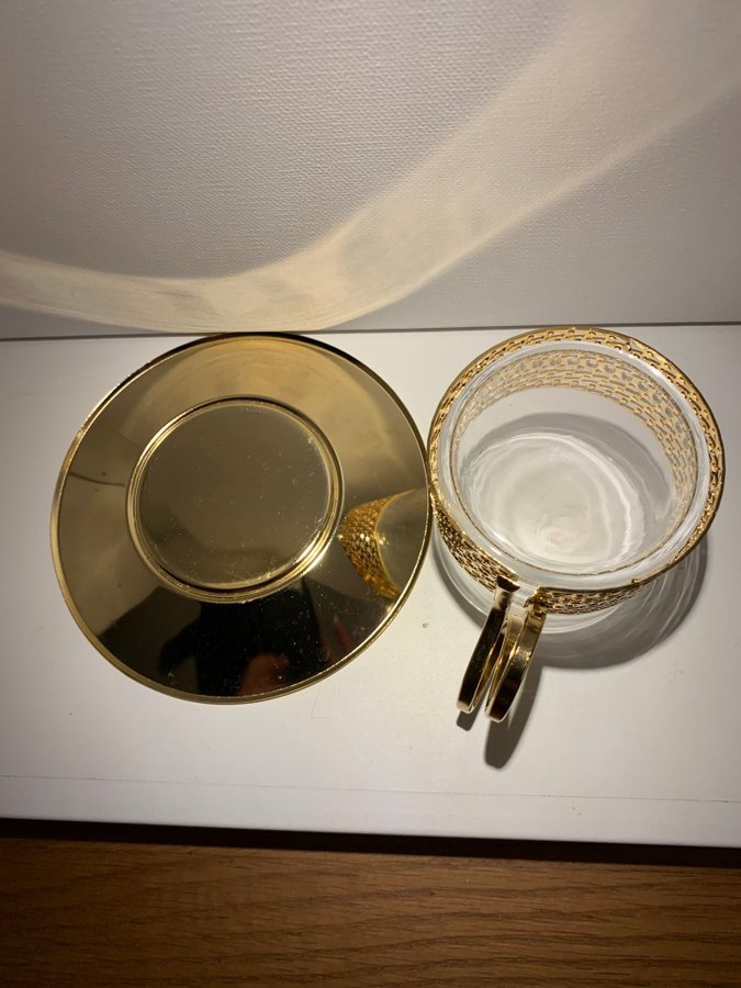 Iittala Karaatti Timo Sarpaneva Finland 2 gyllene muggar med fat vintage