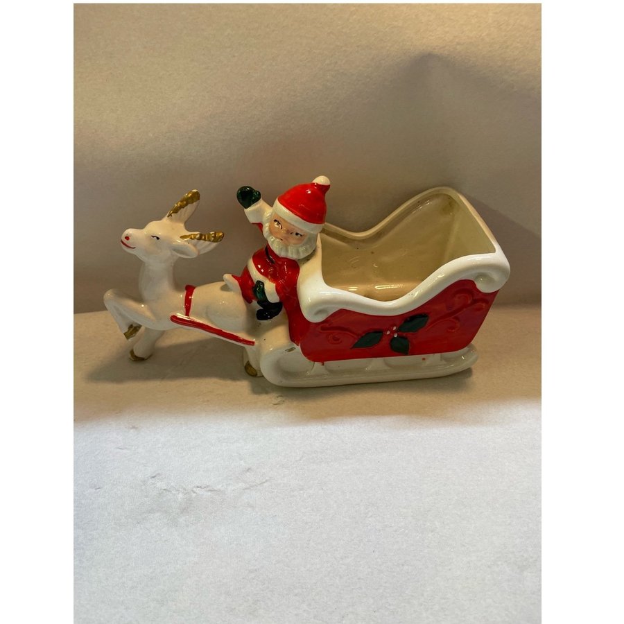 Det Vintage 1950-talet Christmas Santa Claus Reindeer sleight planter Japan