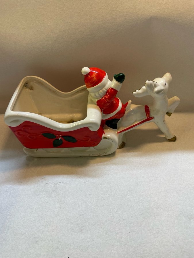 Det Vintage 1950-talet Christmas Santa Claus Reindeer sleight planter Japan