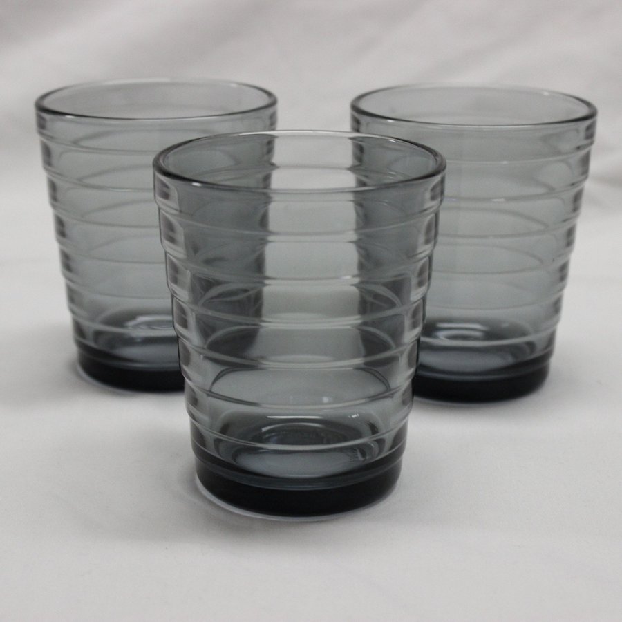 3 Mörkgrå Glas 9 cm Iittala Aino Aalto Finland