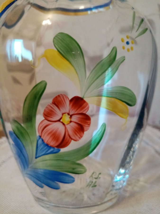 SEA Design RENATE STOCK vas i glas Signerad RS AL med blommotiv handmålad