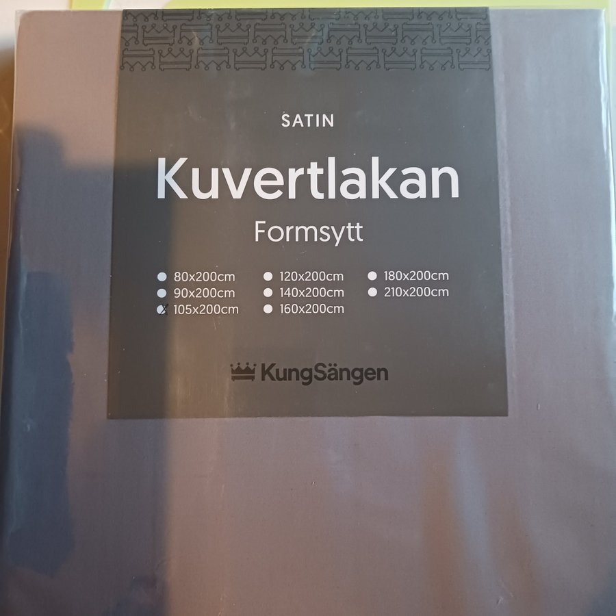 KUNGSÄNGEN - FORMSYTT KUVERTLAKAN SATIN - 105-200 CM - NY INPLASTAD