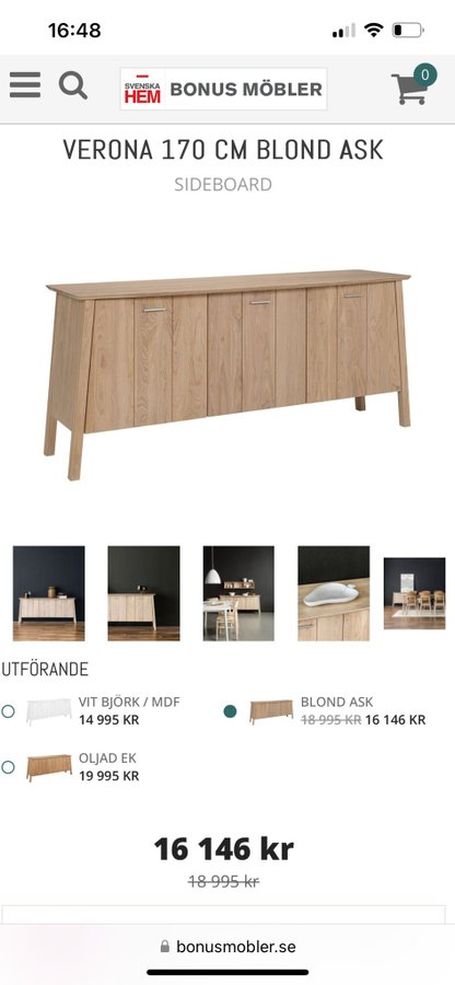 Verona 170 cm Sideboard Blond Ask