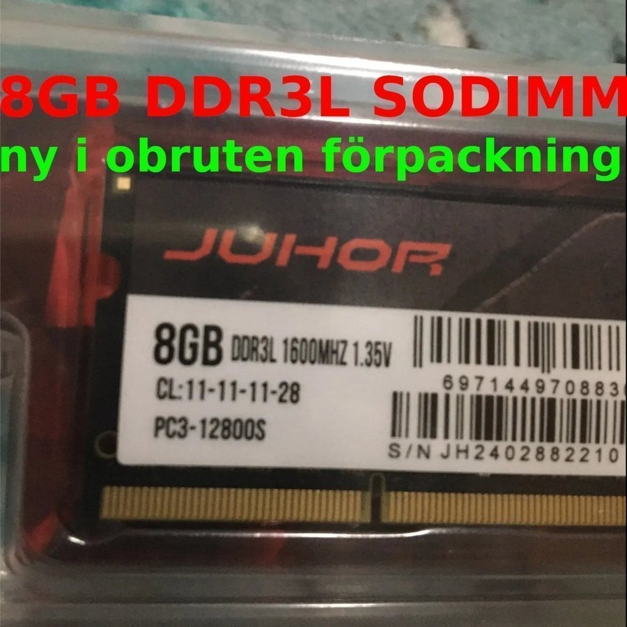 HELT NYTT! 8GB SODIMM DDR3L 1600Mhz 135V JUHOR