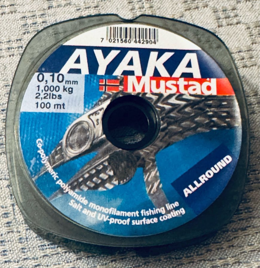 MUSTAD AYAKA fiskelina. 0.10 . Liten spole med 100 meter!