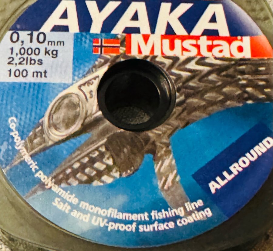 MUSTAD AYAKA fiskelina. 0.10 . Liten spole med 100 meter!