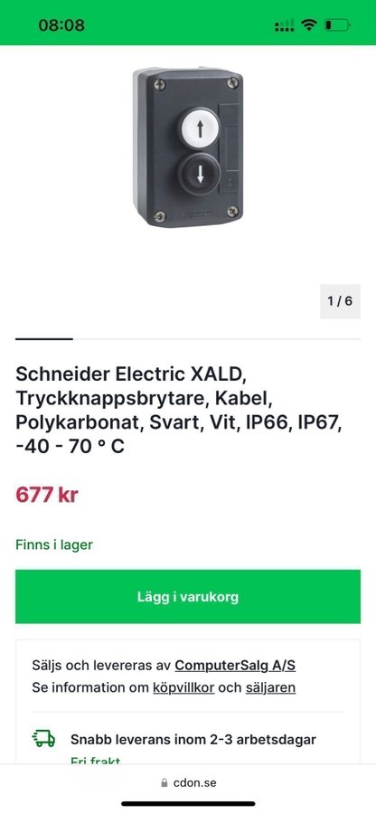 Tryckknappsbrytare 2 trycke upp/ner XALD Schneider