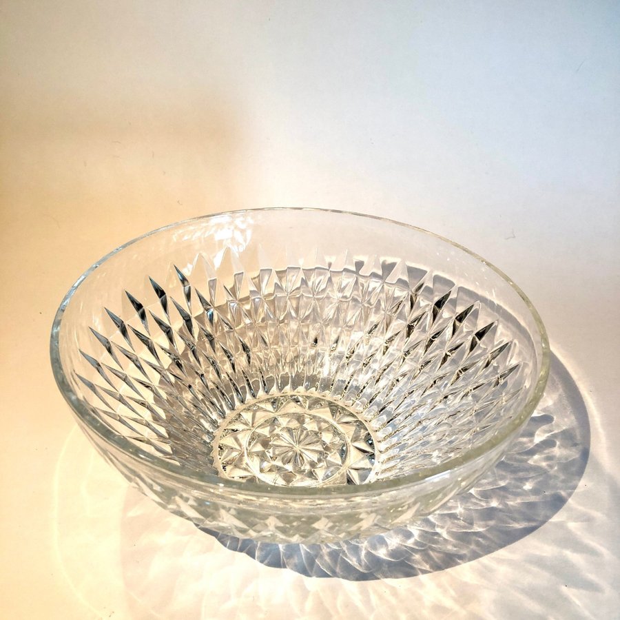 Retro Glasskål Vereco France, "LULLI", Ø 20 cm, fint skick.