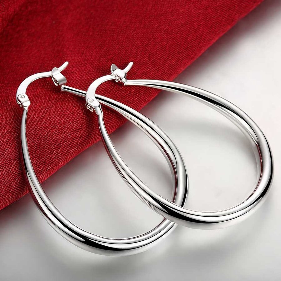 Ovala Sterling silver 925 stämpel creoles silverörhängen pläterade hoops 925S