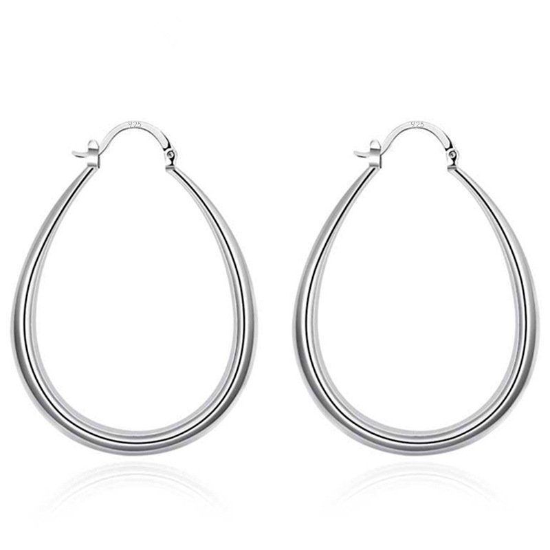 Ovala Sterling silver 925 stämpel creoles silverörhängen pläterade hoops 925S