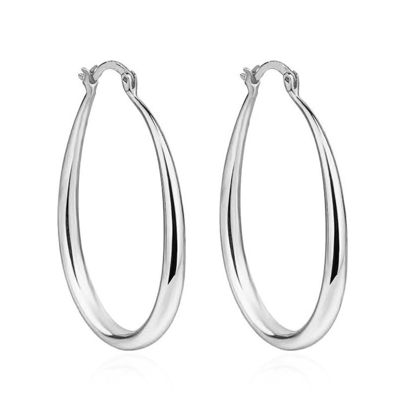 Ovala Sterling silver 925 stämpel creoles silverörhängen pläterade hoops 925S