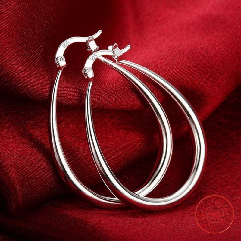 Ovala Sterling silver 925 stämpel creoles silverörhängen pläterade hoops 925S