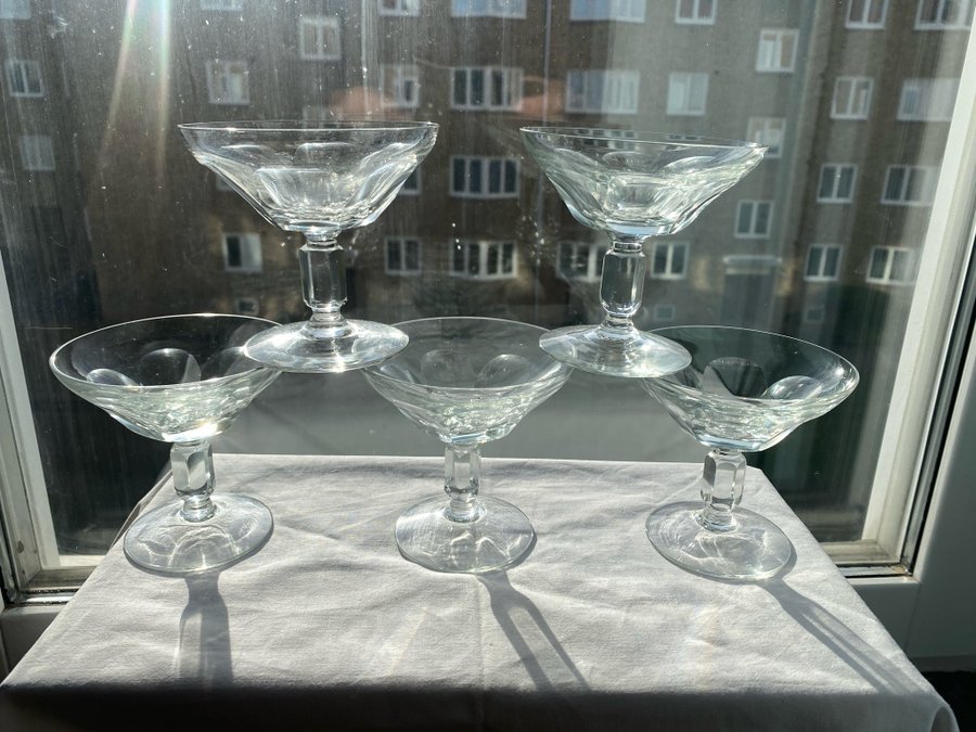 6 Ekenäs facettslipade Champagneglas - kristall handgjort