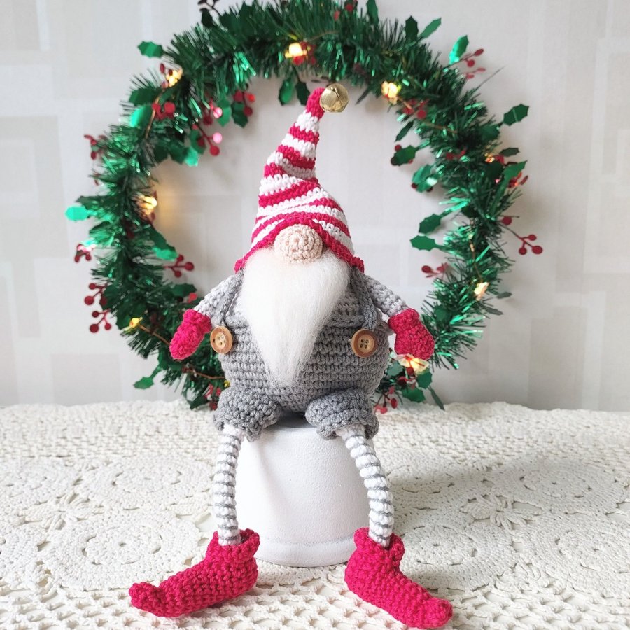 Handvirkad 28 cm Gnome Tomte Jultomte Julpynt Jul Pynt Prydnad Julprydnad Santa