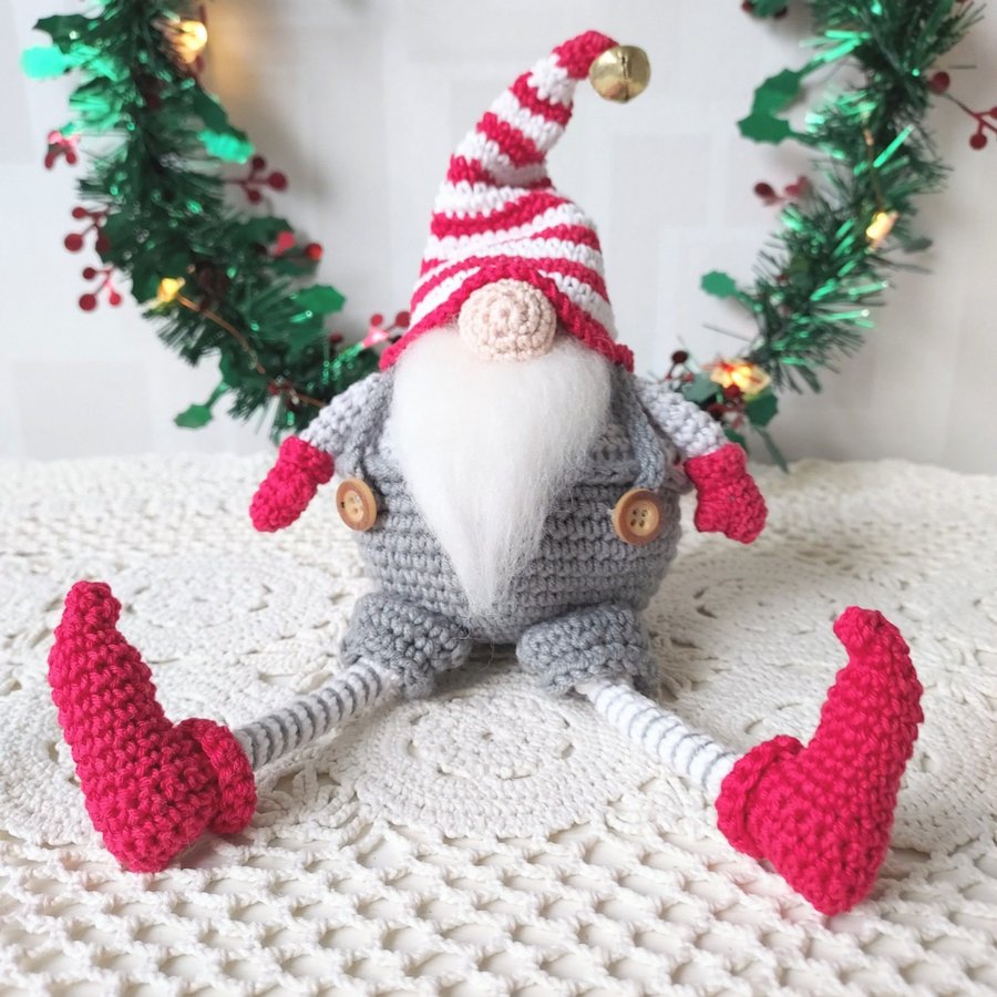 Handvirkad 28 cm Gnome Tomte Jultomte Julpynt Jul Pynt Prydnad Julprydnad Santa