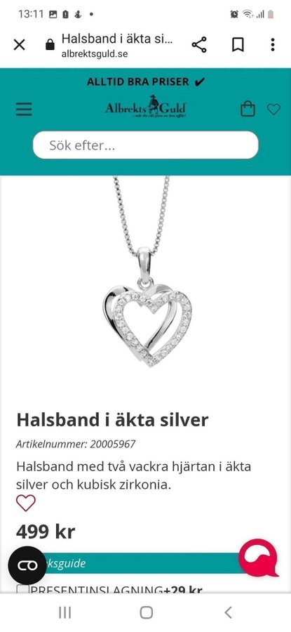 Halsband med hjärtmotiv i äkta silver